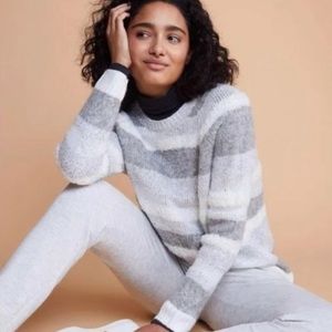 Lou & Gray Fuzzyline Long Sleeve Striped Knit Gray Sweater Size XL